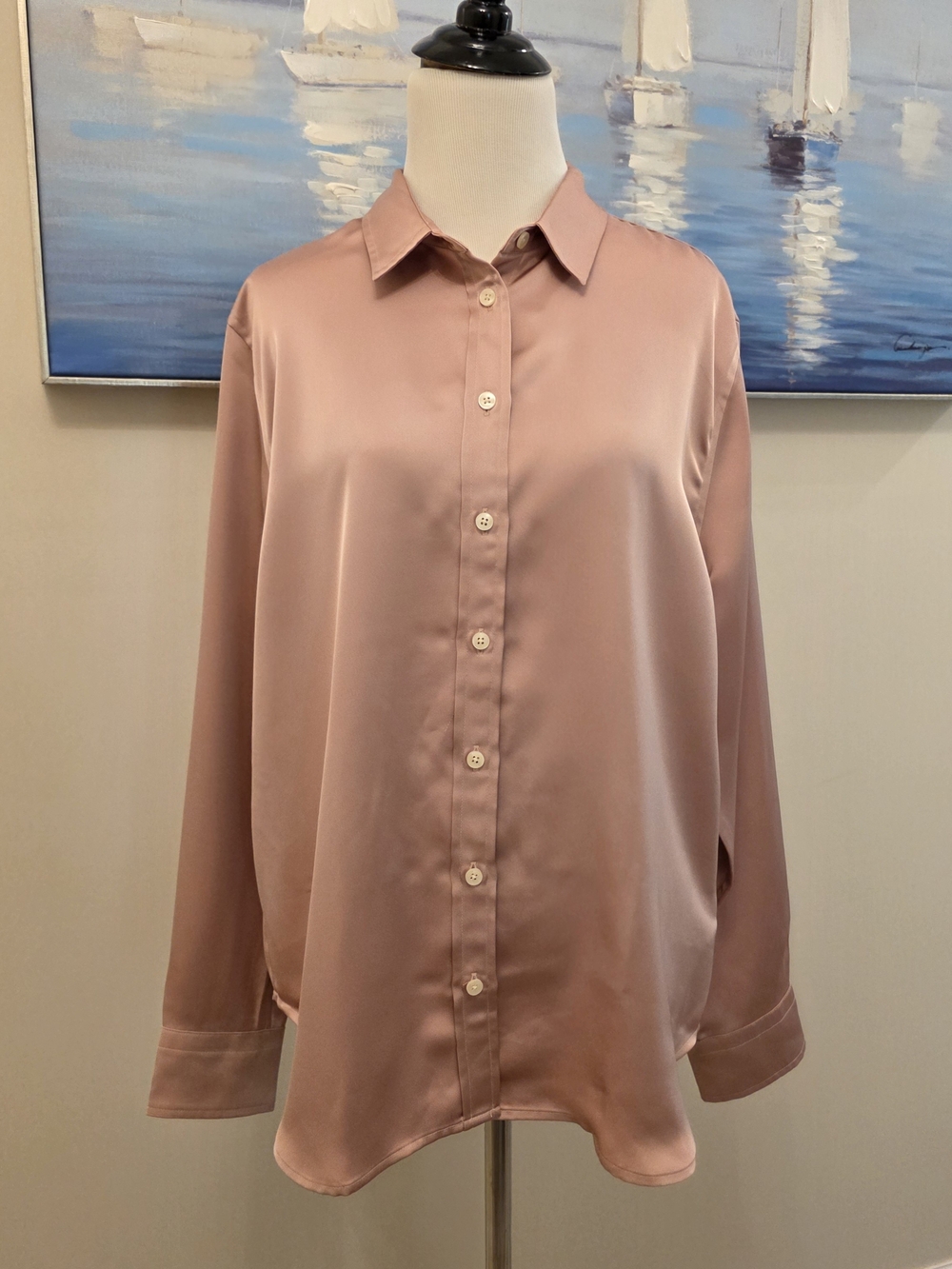 SPANX Satin Button-Down Blouse in Dusty Rose